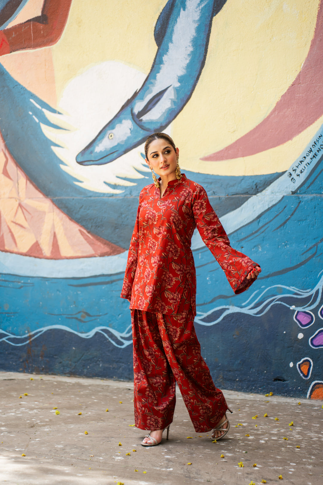 Maroon Printed Farshi Cotton Set