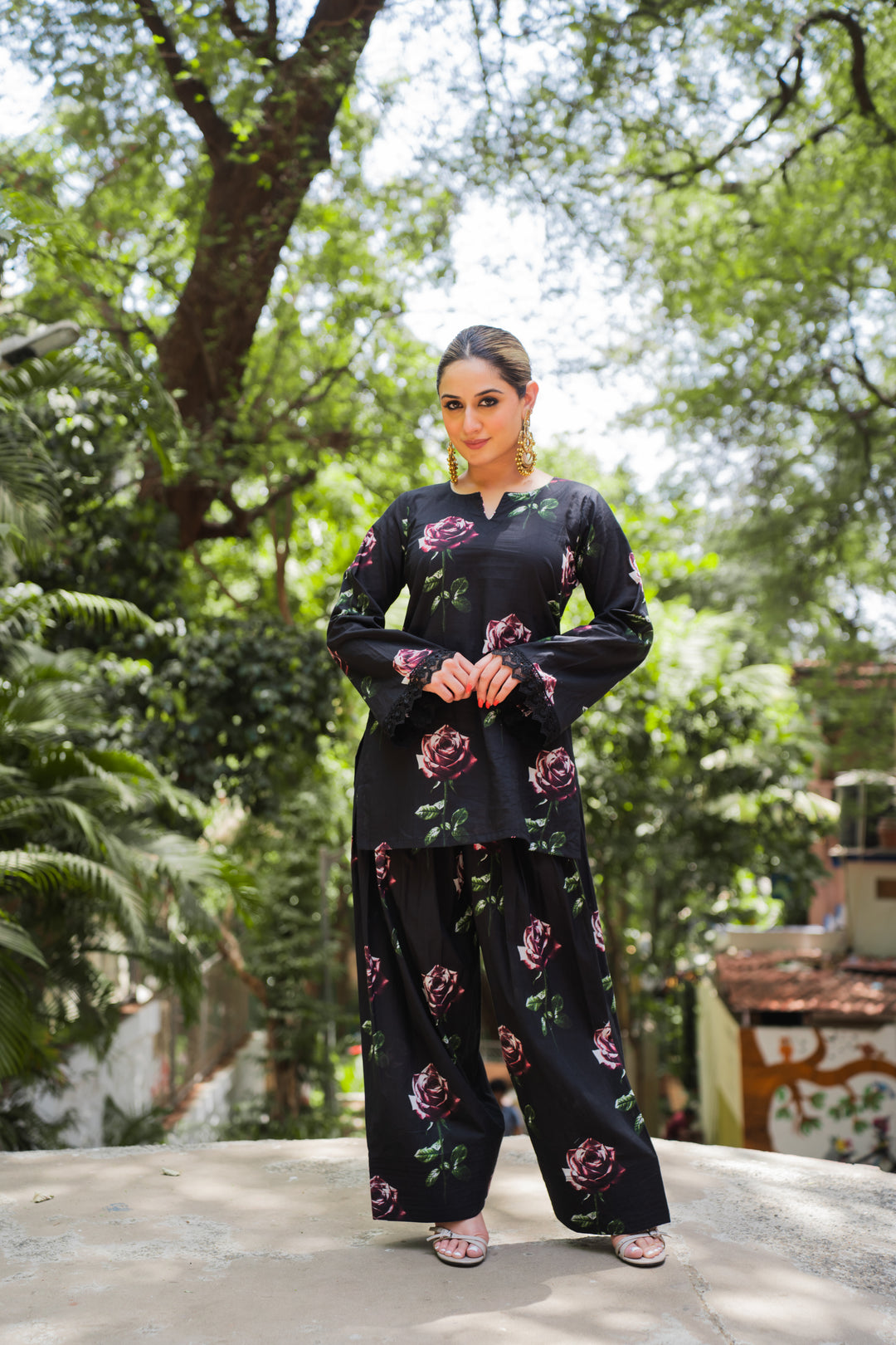 Coal Black Printed Farshi Set