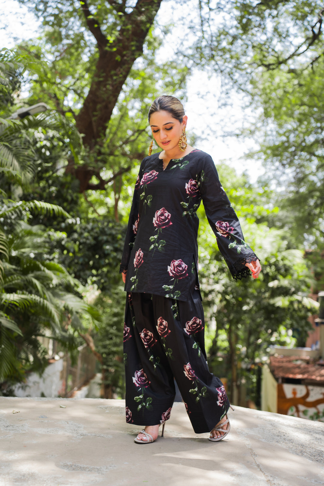 Coal Black Printed Farshi Set