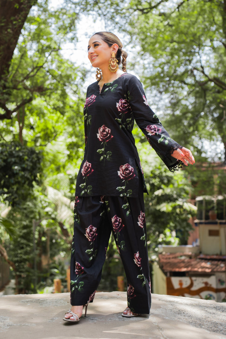 Coal Black Printed Farshi Set