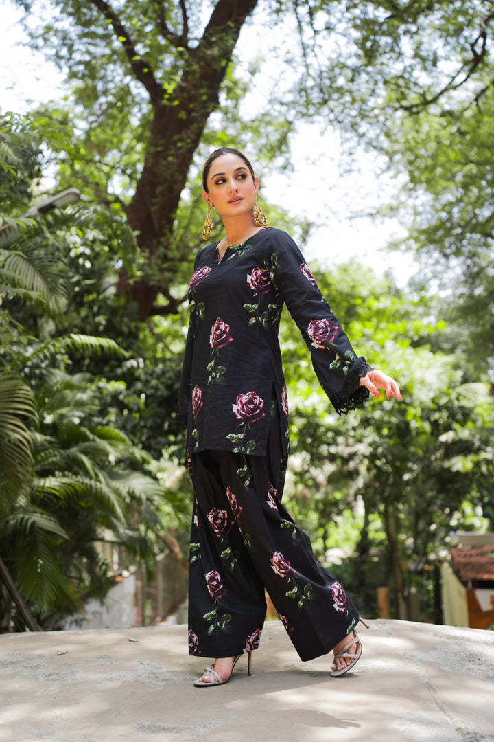 Coal Black Printed Farshi Set