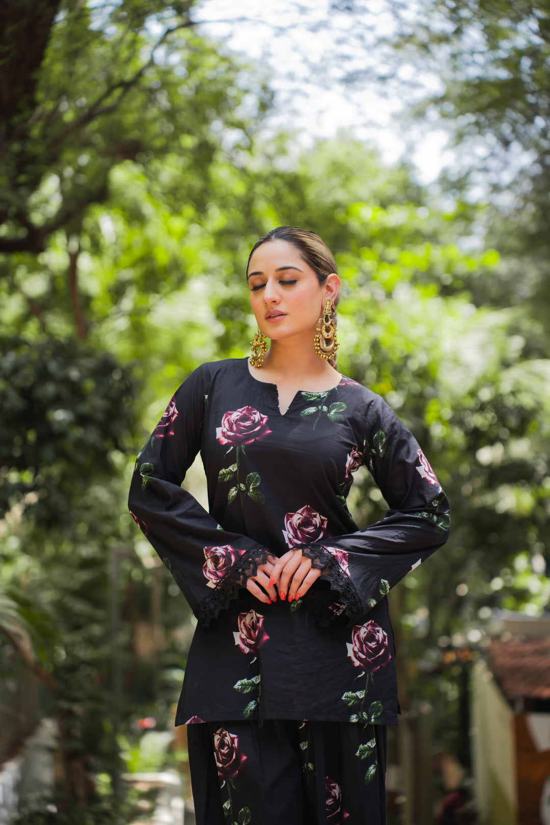 Coal Black Printed Farshi Set