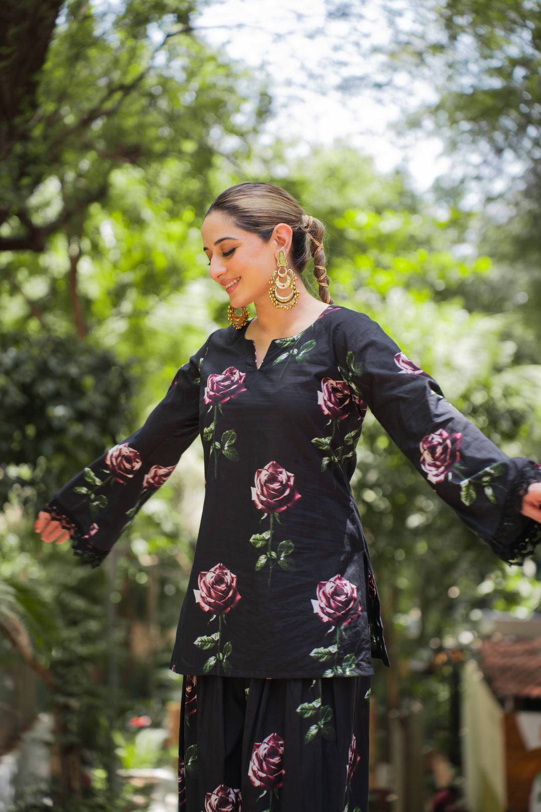 Coal Black Printed Farshi Set