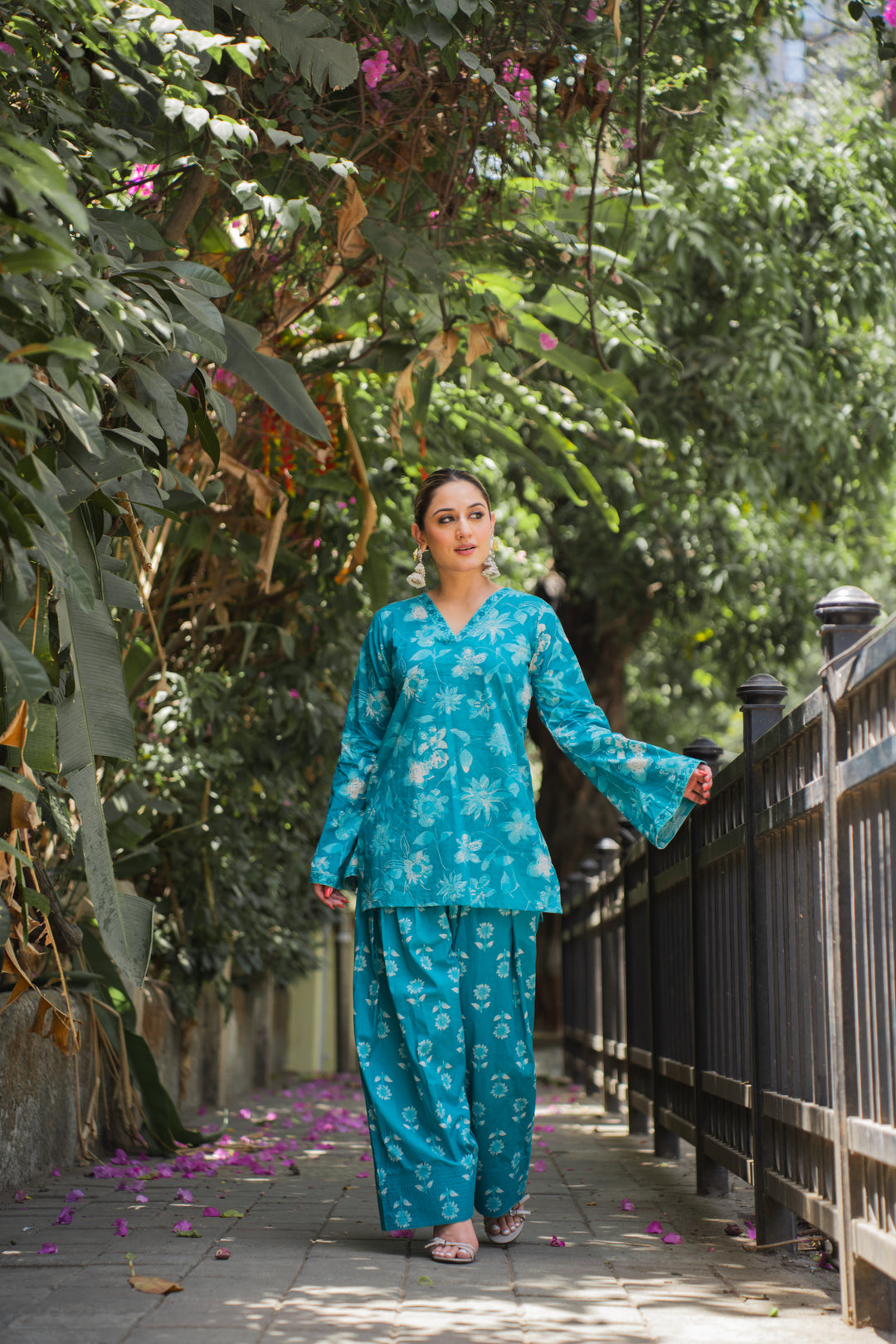 Turquoise Blue Farshi Cotton Set