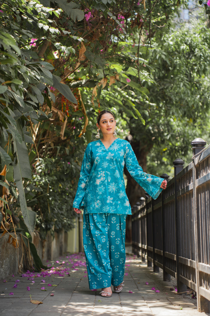 Turquoise Blue Farshi Cotton Set