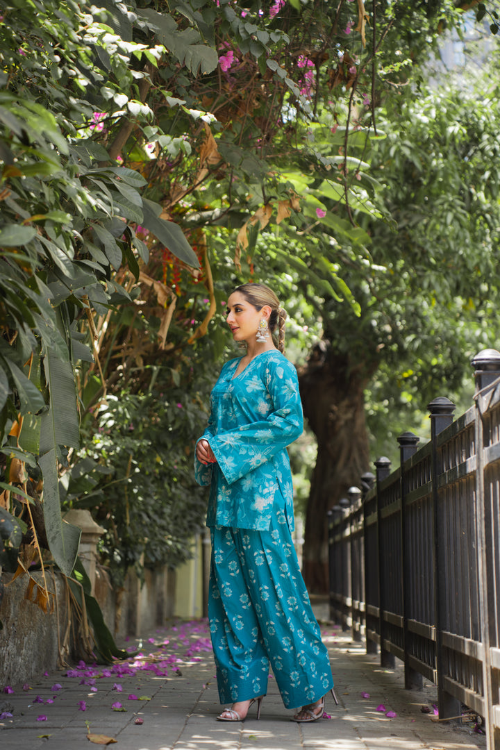 Turquoise Blue Farshi Cotton Set