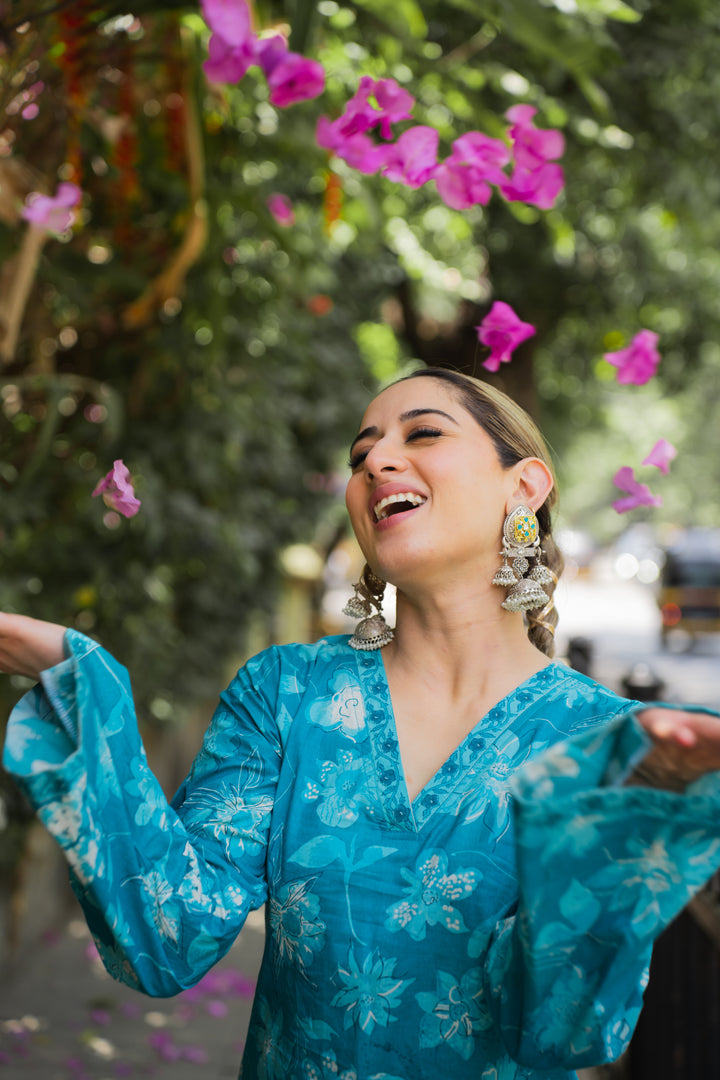Turquoise Blue Farshi Cotton Set