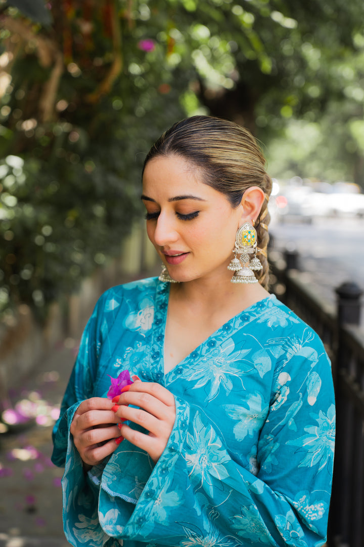 Turquoise Blue Farshi Cotton Set