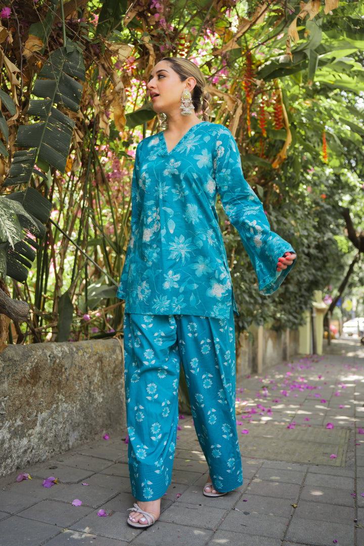 Turquoise Blue Farshi Cotton Set