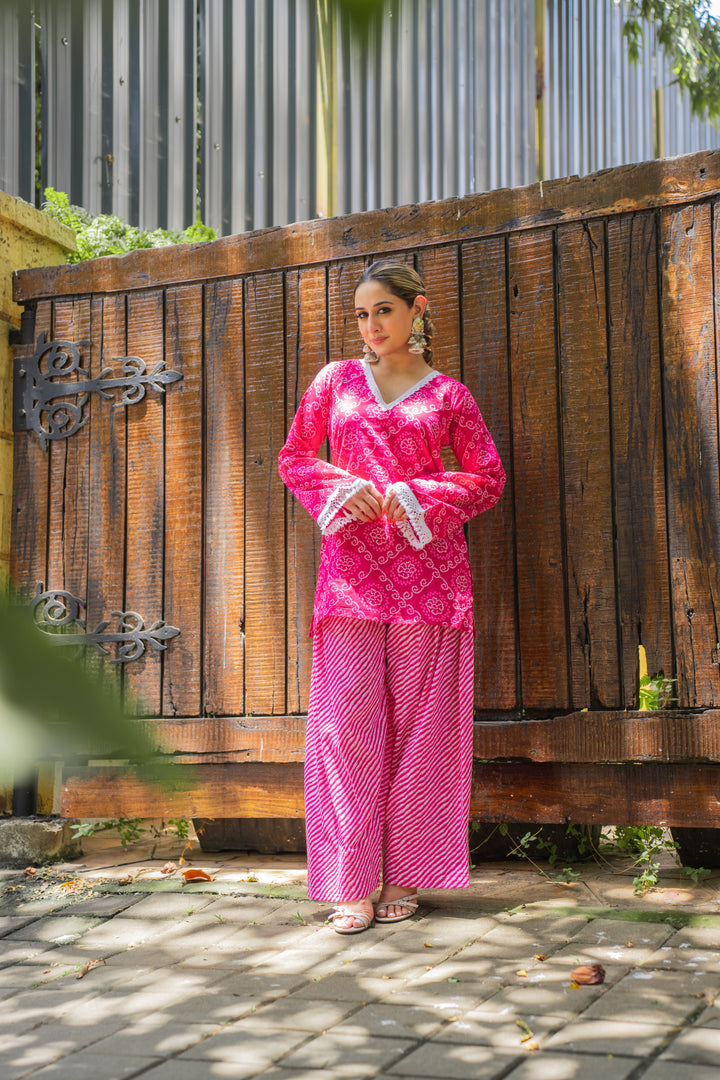 Pink Bandhej Farshi Salwar Set
