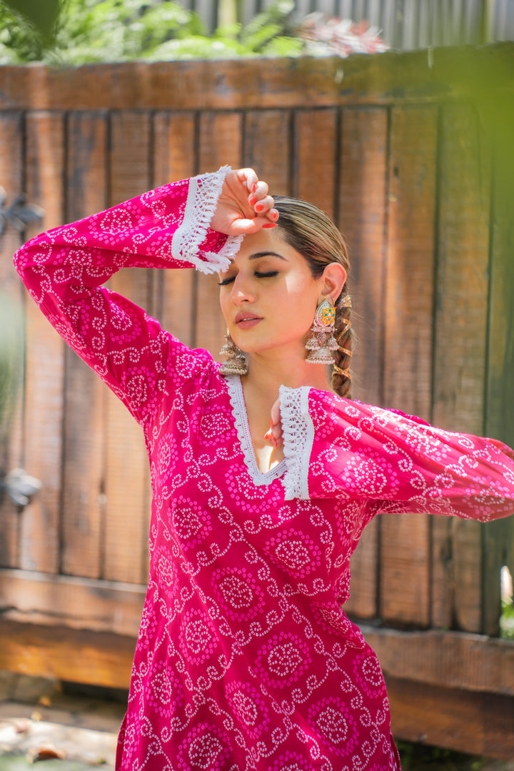 Pink Bandhej Farshi Salwar Set