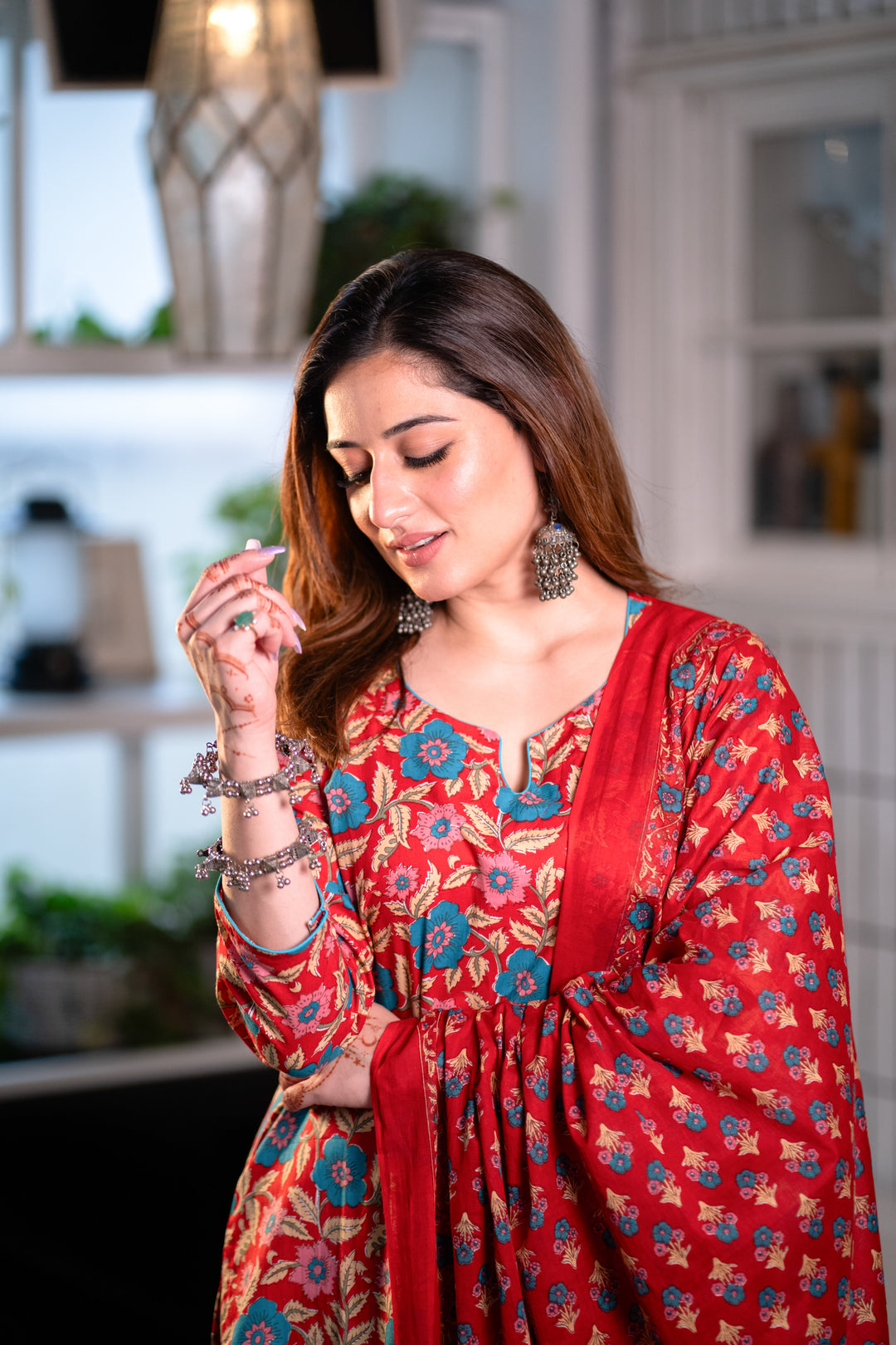 Saumya Red Cotton Suit Set