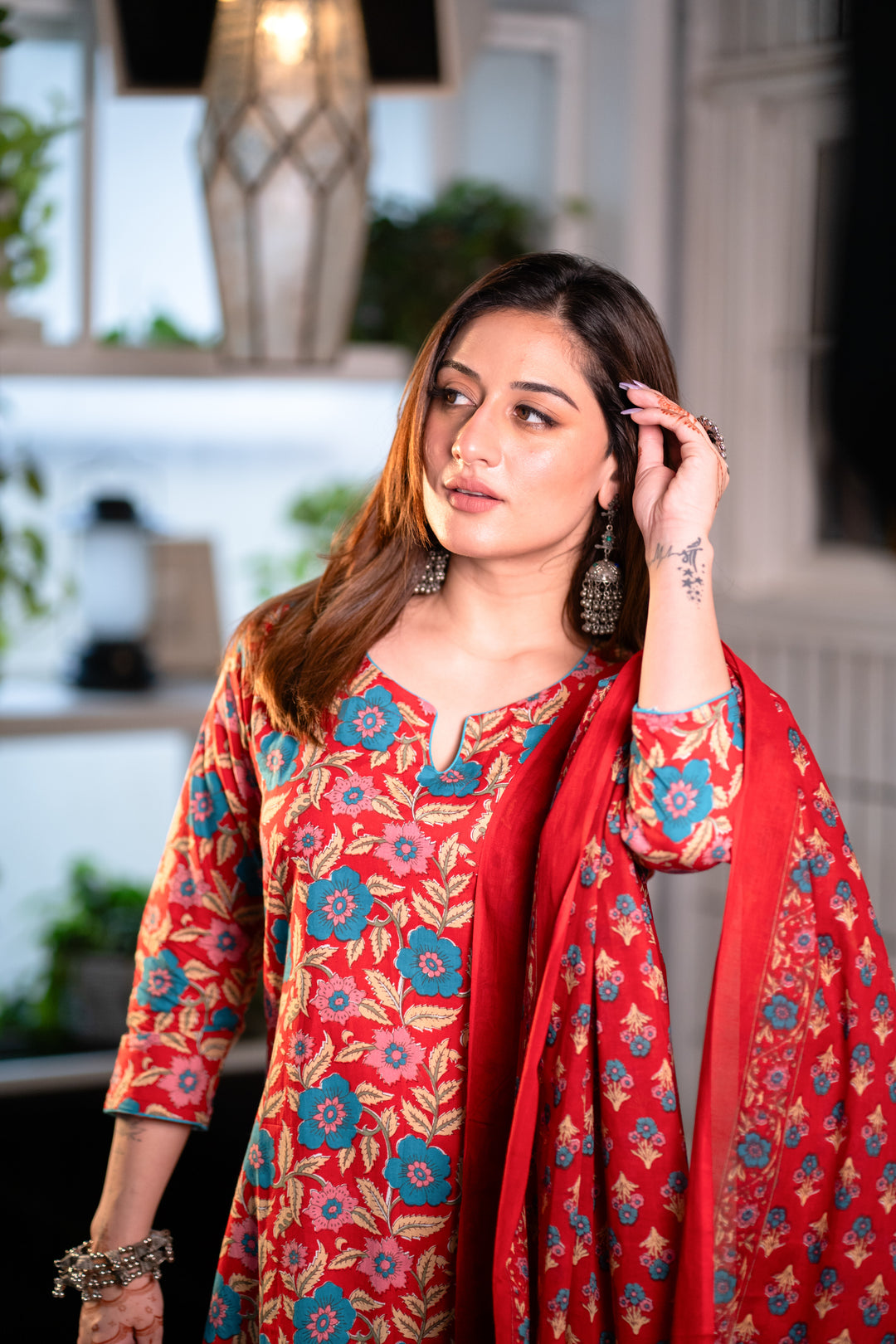 Saumya Red Cotton Suit Set