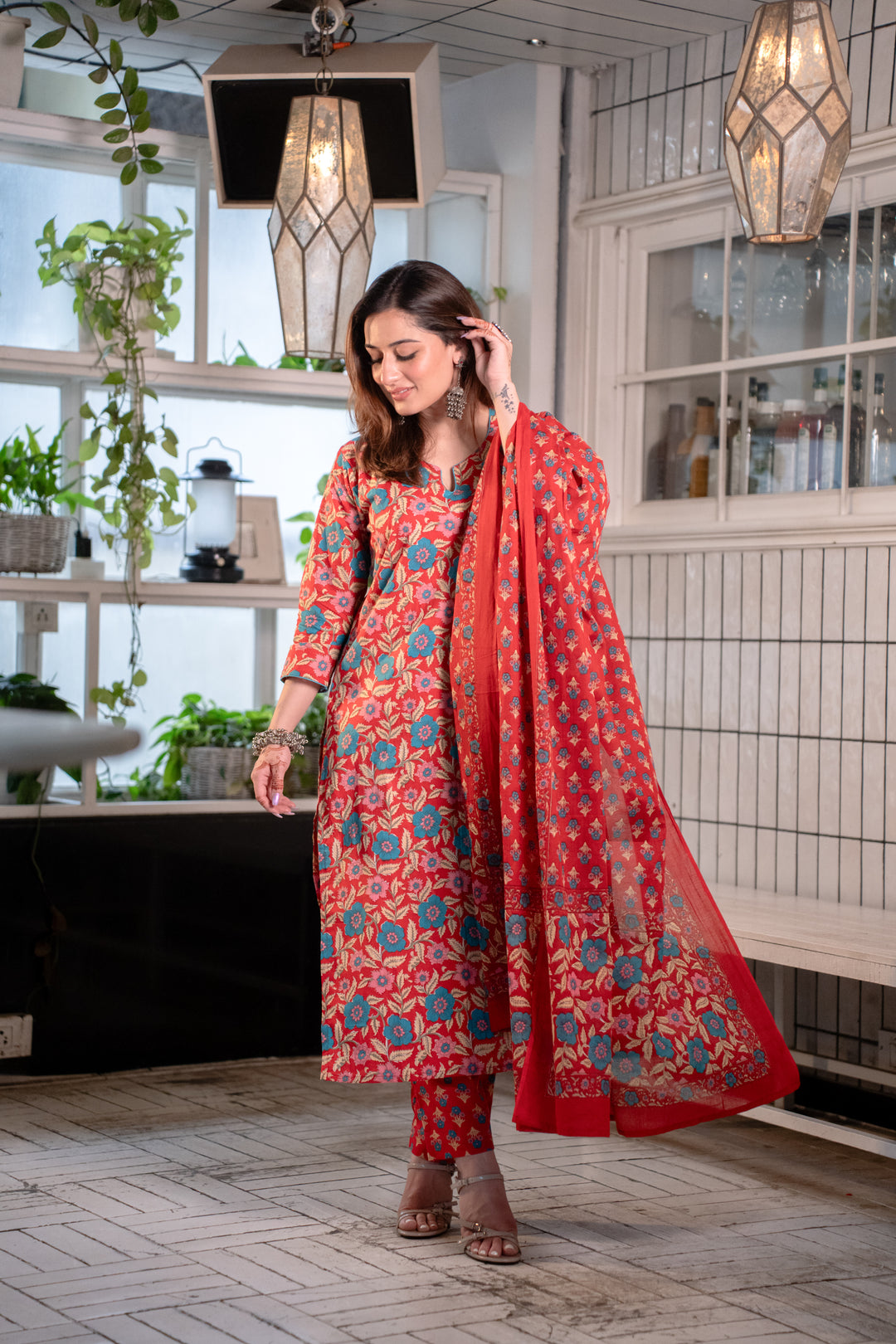 Saumya Red Cotton Suit Set