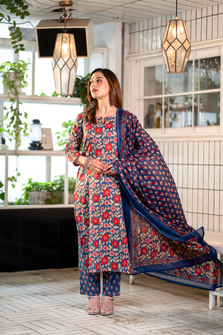 Asha Blue Cotton Suit Set