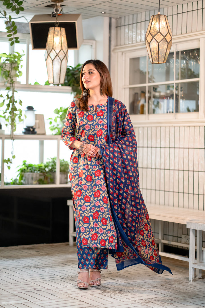 Asha Blue Cotton Suit Set