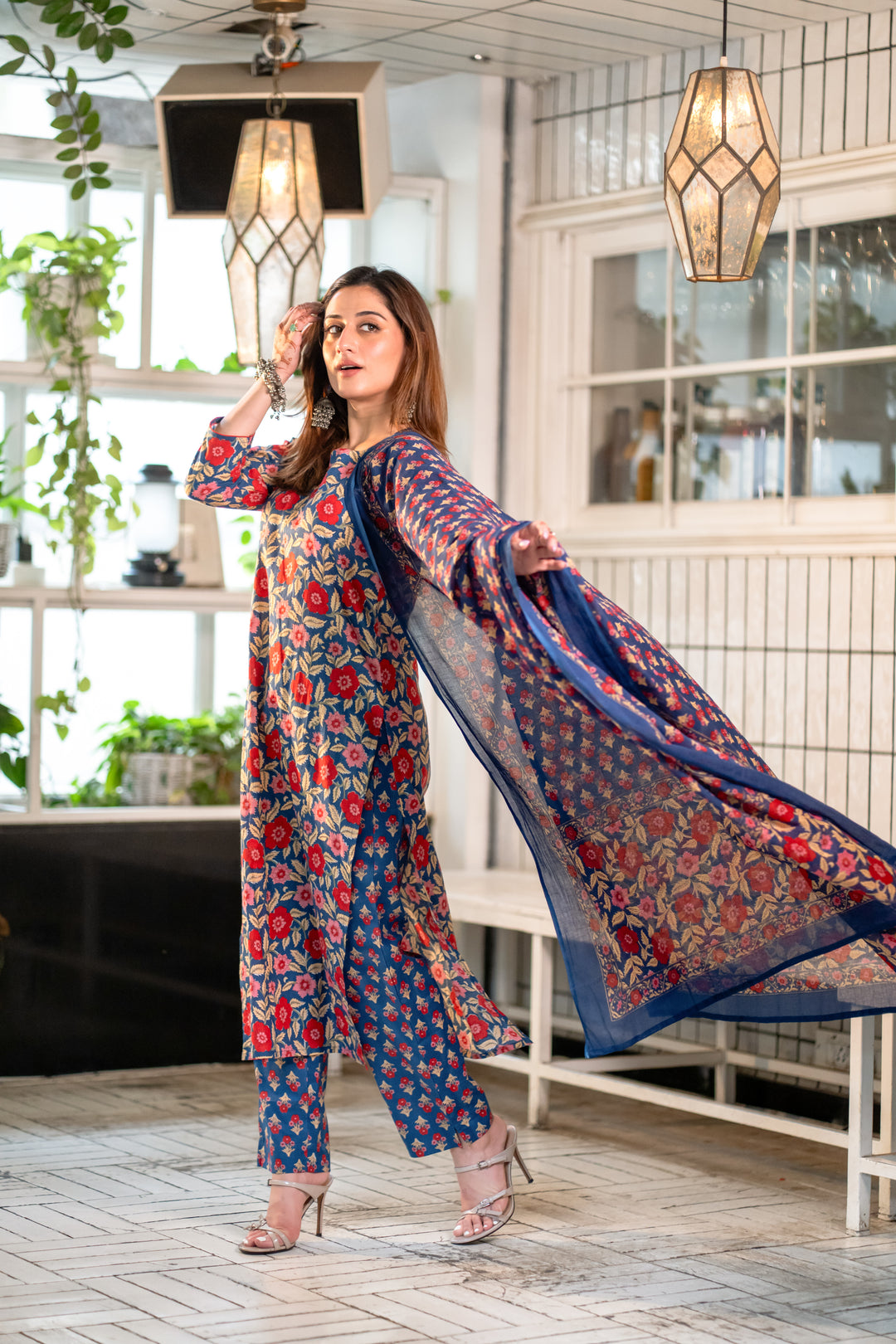 Asha Blue Cotton Suit Set