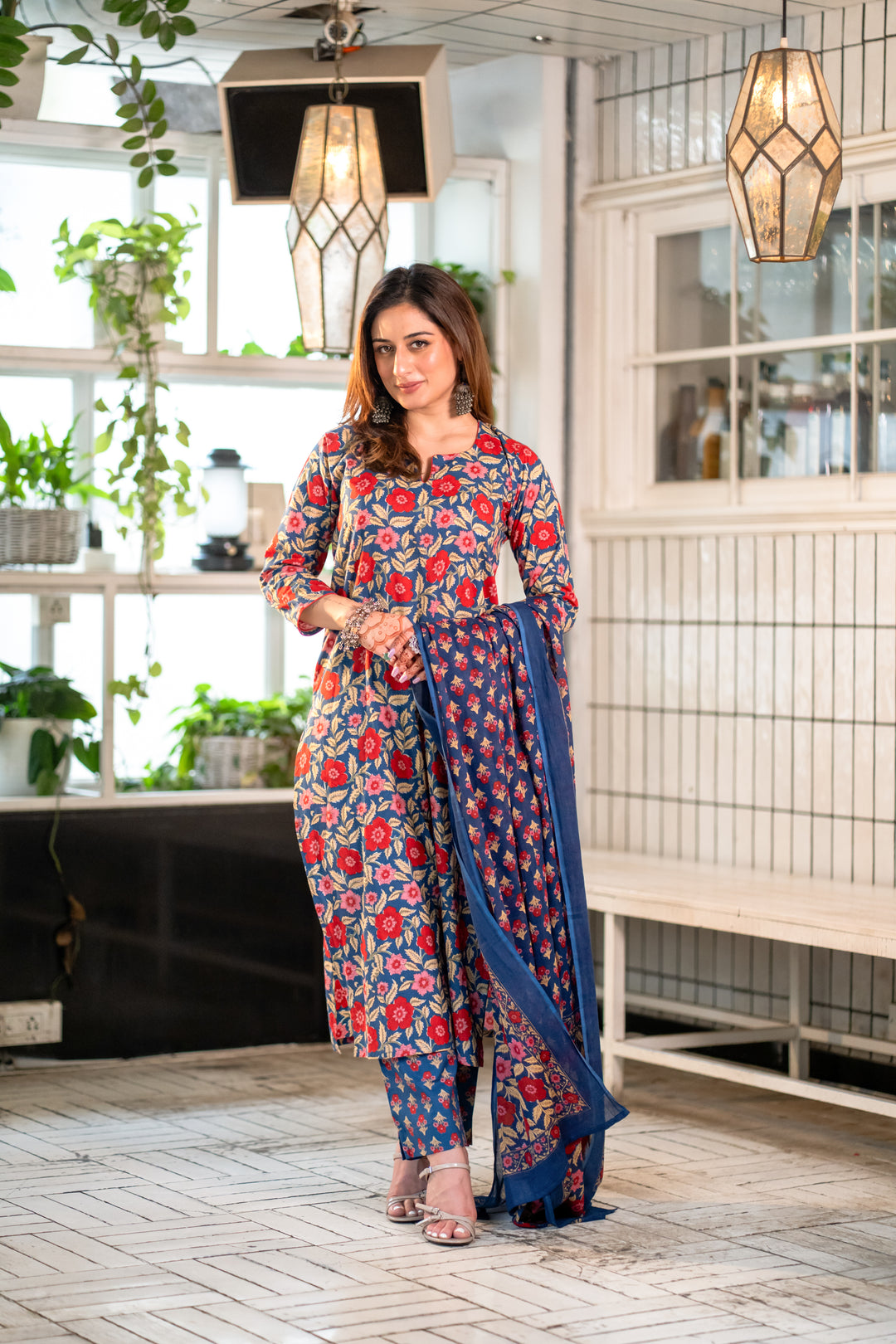 Asha Blue Cotton Suit Set