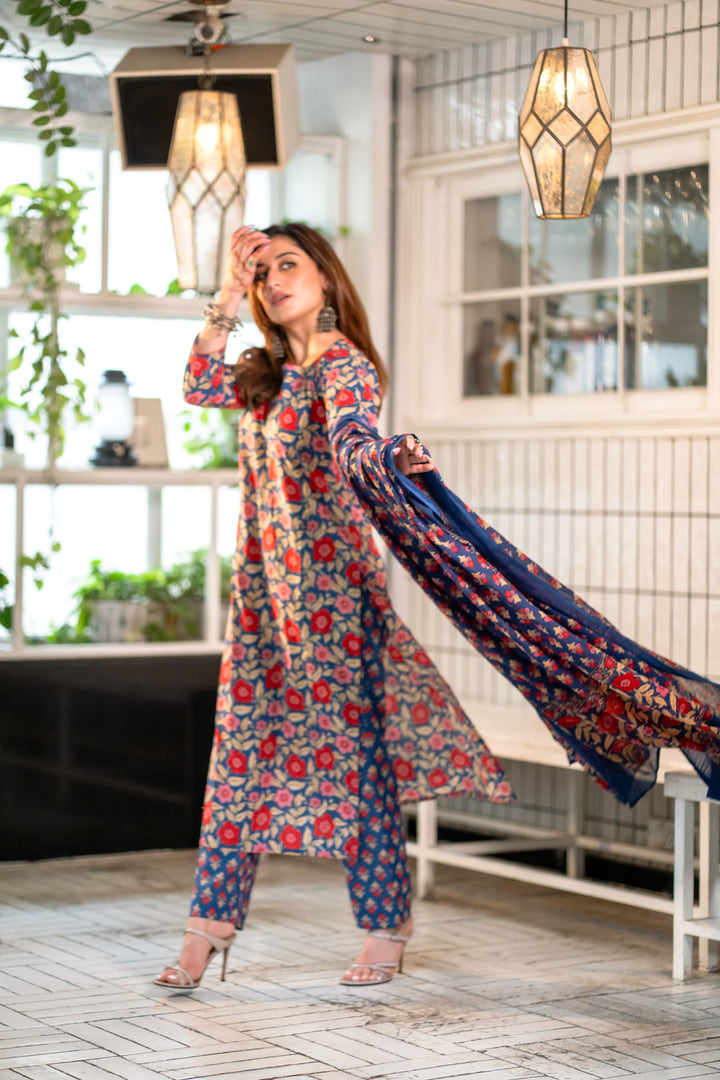 Asha Blue Cotton Suit Set