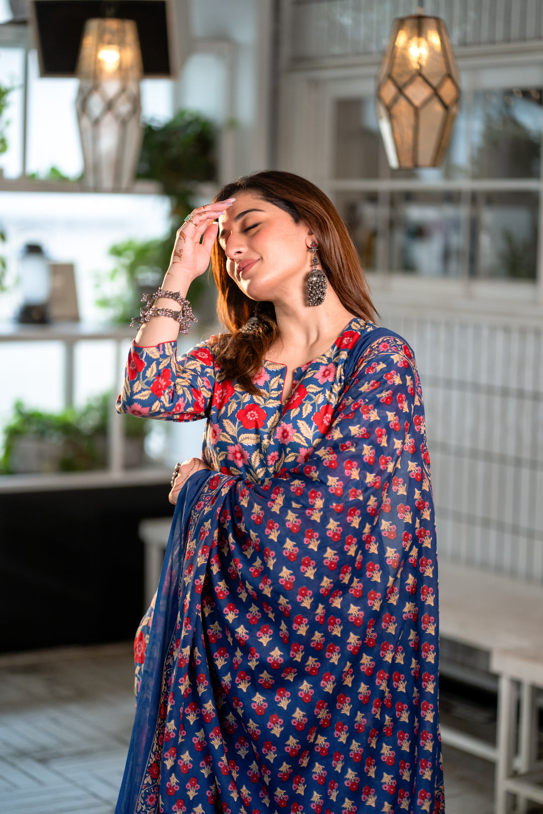 Asha Blue Cotton Suit Set