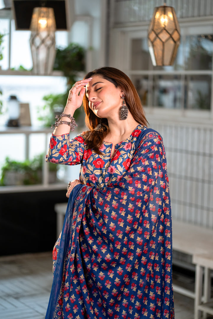 Asha Blue Cotton Suit Set