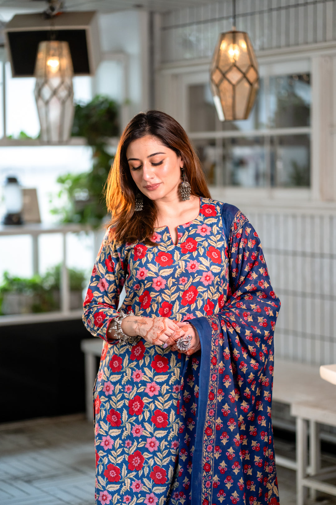 Asha Blue Cotton Suit Set