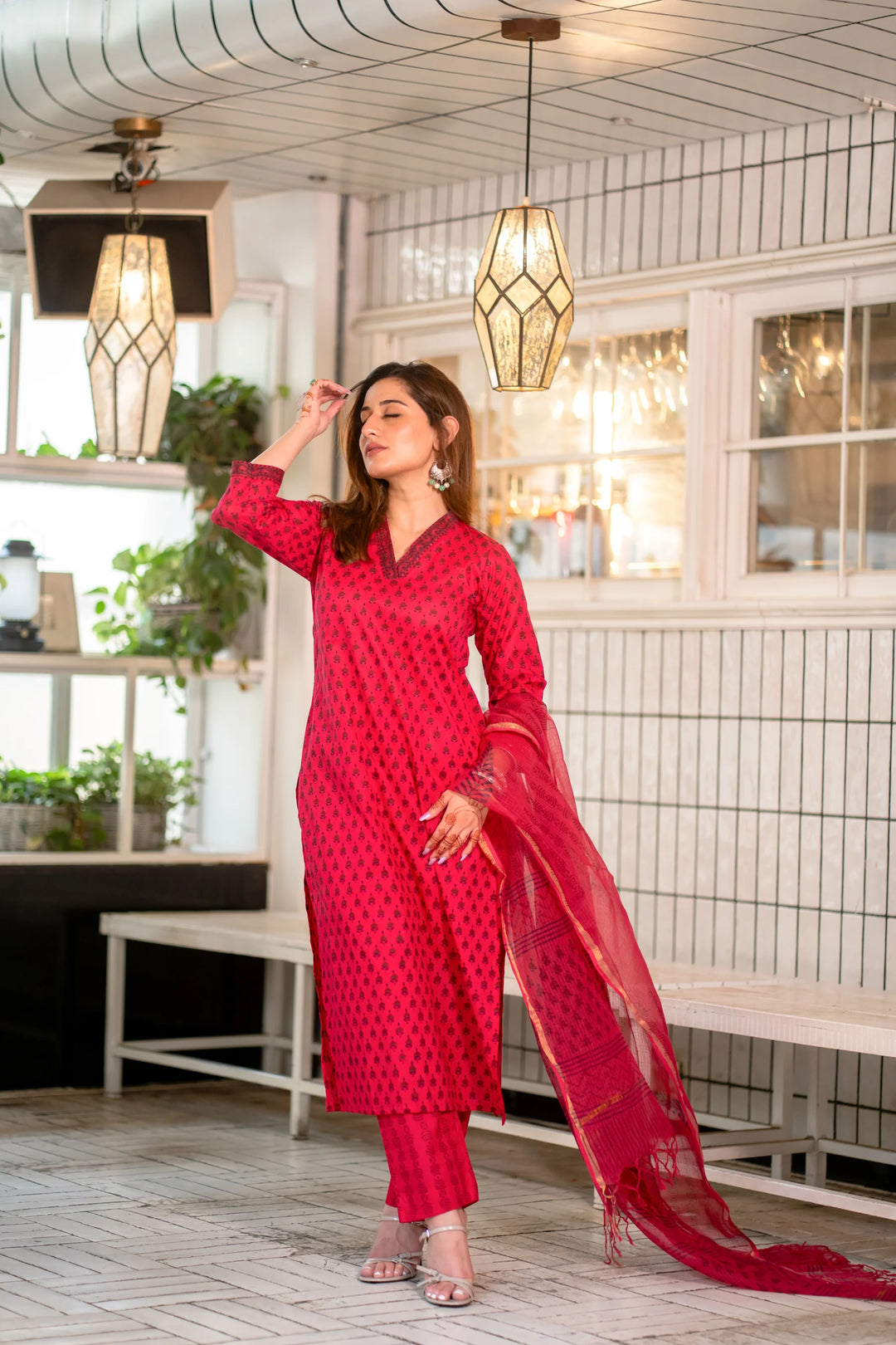 Unstitched - Dark Magenta Cotton Suit Set