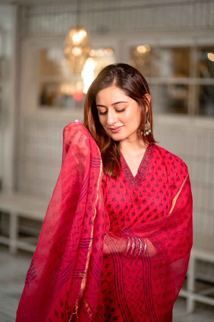 Unstitched - Dark Magenta Cotton Suit Set