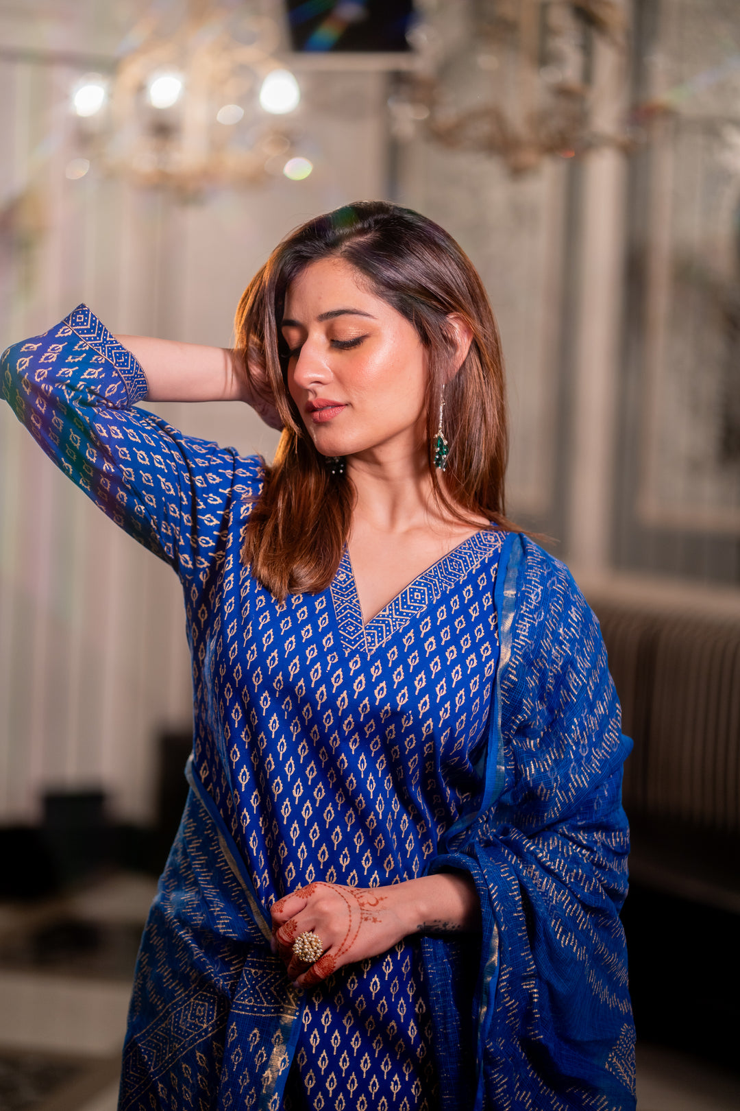 Ink Blue Cotton Foil Suit Set