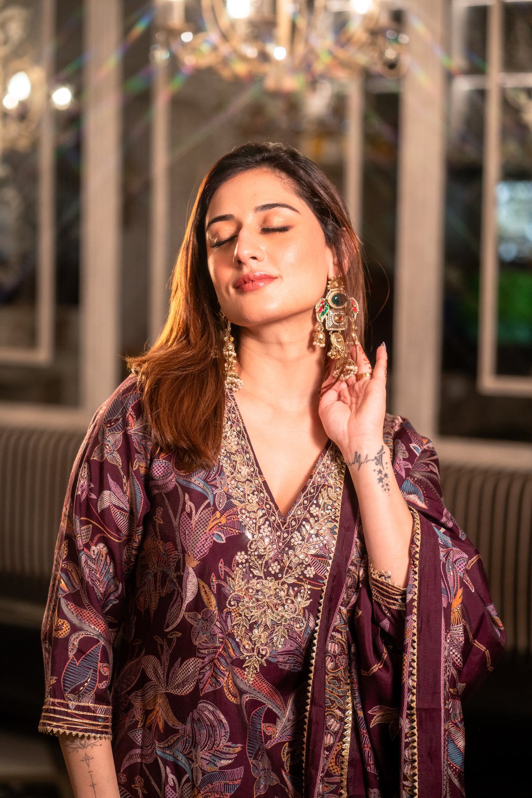 Wine Muslin Suit Set