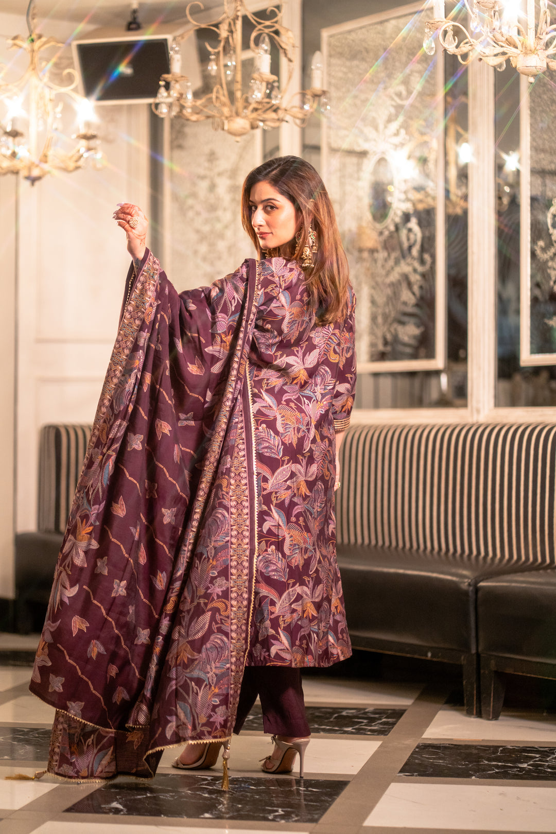 Wine Muslin Suit Set