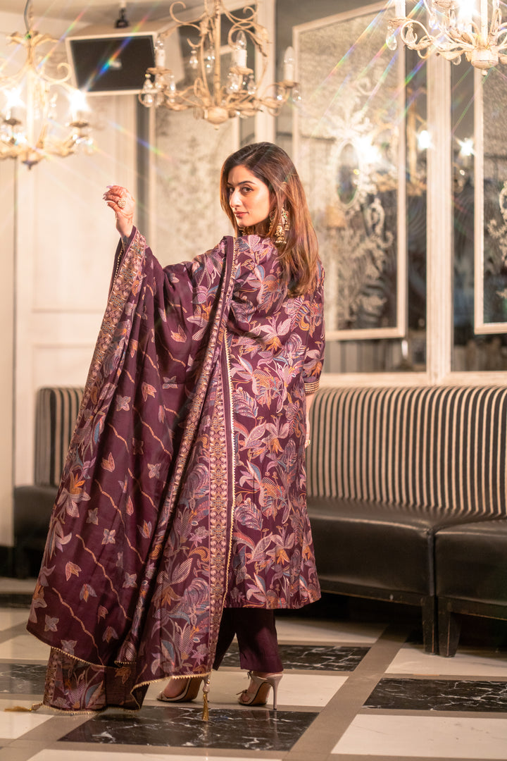 Wine Muslin Suit Set