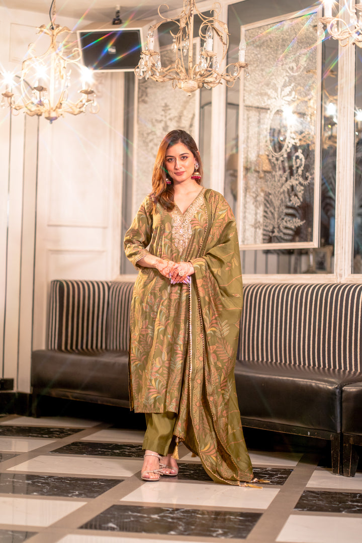 Olive Muslin Suit Set