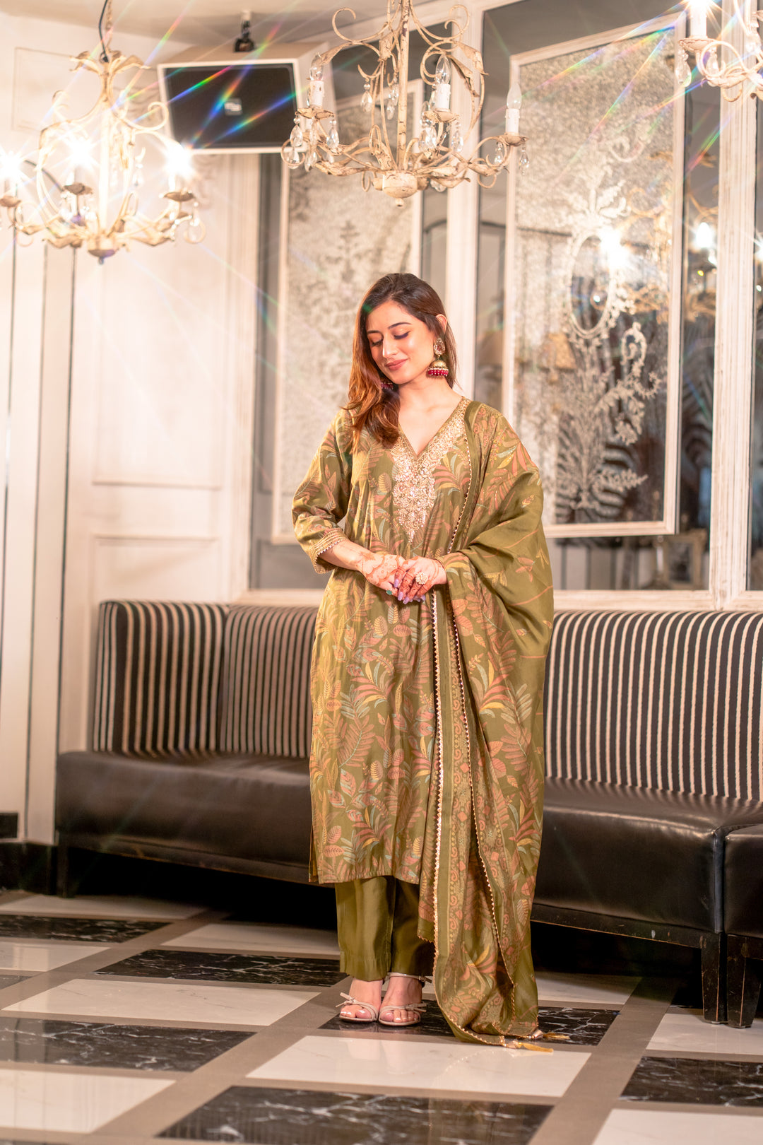 Olive Muslin Suit Set