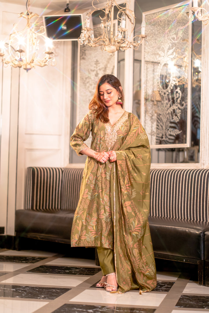 Olive Muslin Suit Set