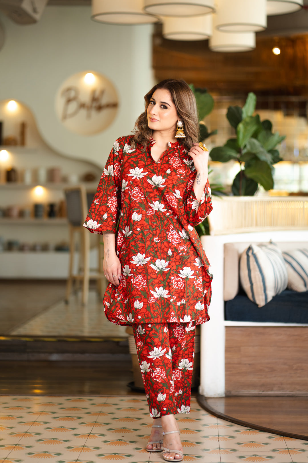 Theaa Red Cotton Co-ord Set