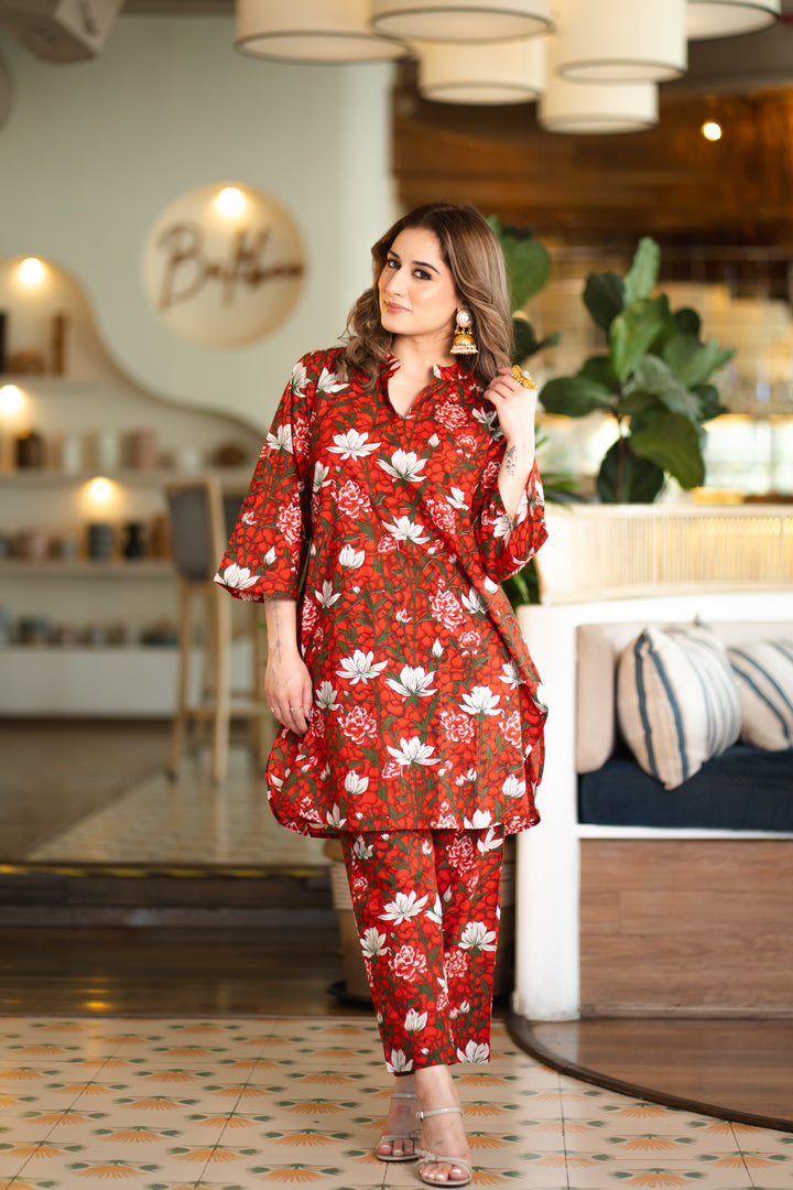Theaa Red Cotton Co-ord Set