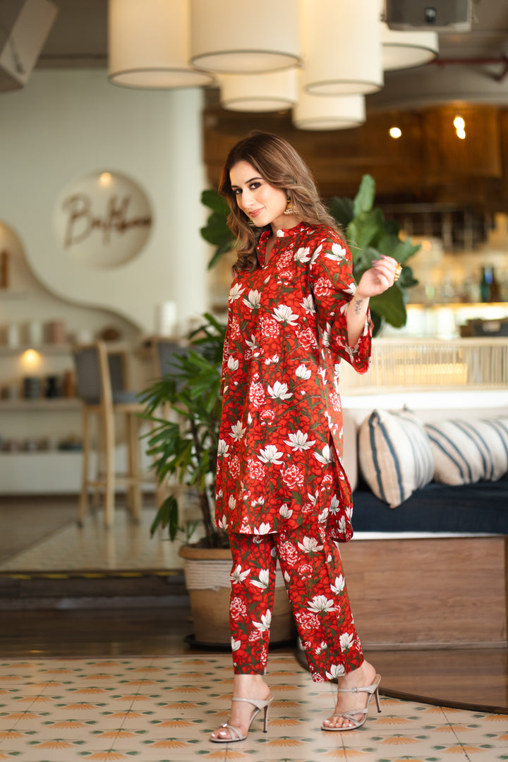 Theaa Red Cotton Co-ord Set