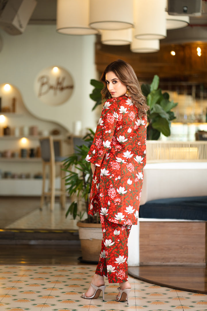Theaa Red Cotton Co-ord Set