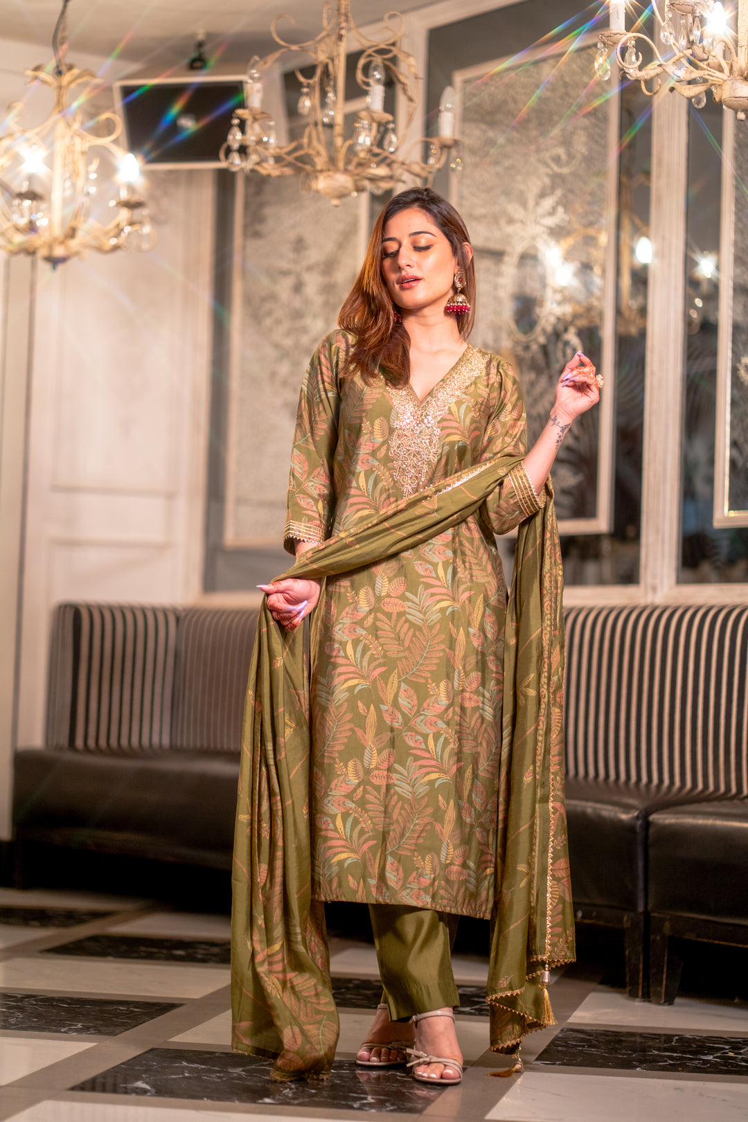 Olive Muslin Suit Set