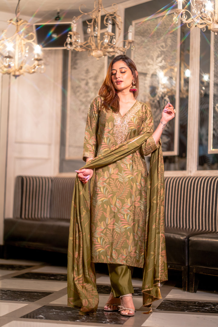 Olive Muslin Suit Set