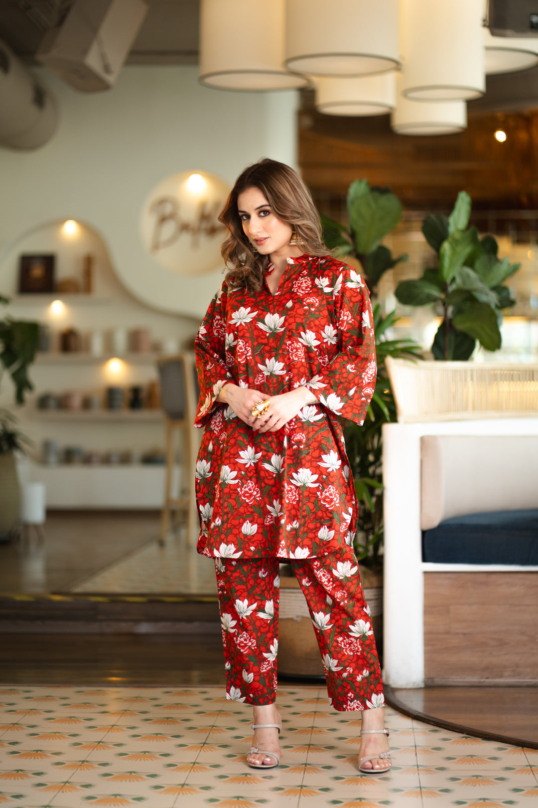 Theaa Red Cotton Co-ord Set