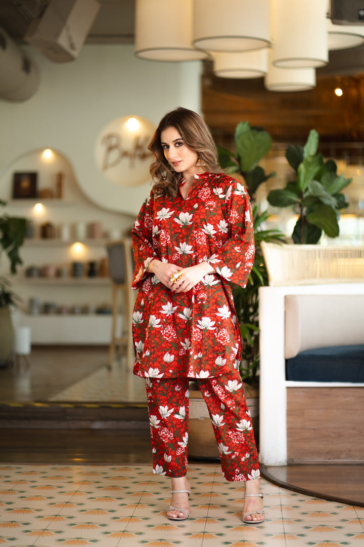 Theaa Red Cotton Co-ord Set