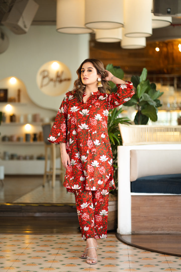 Theaa Red Cotton Co-ord Set