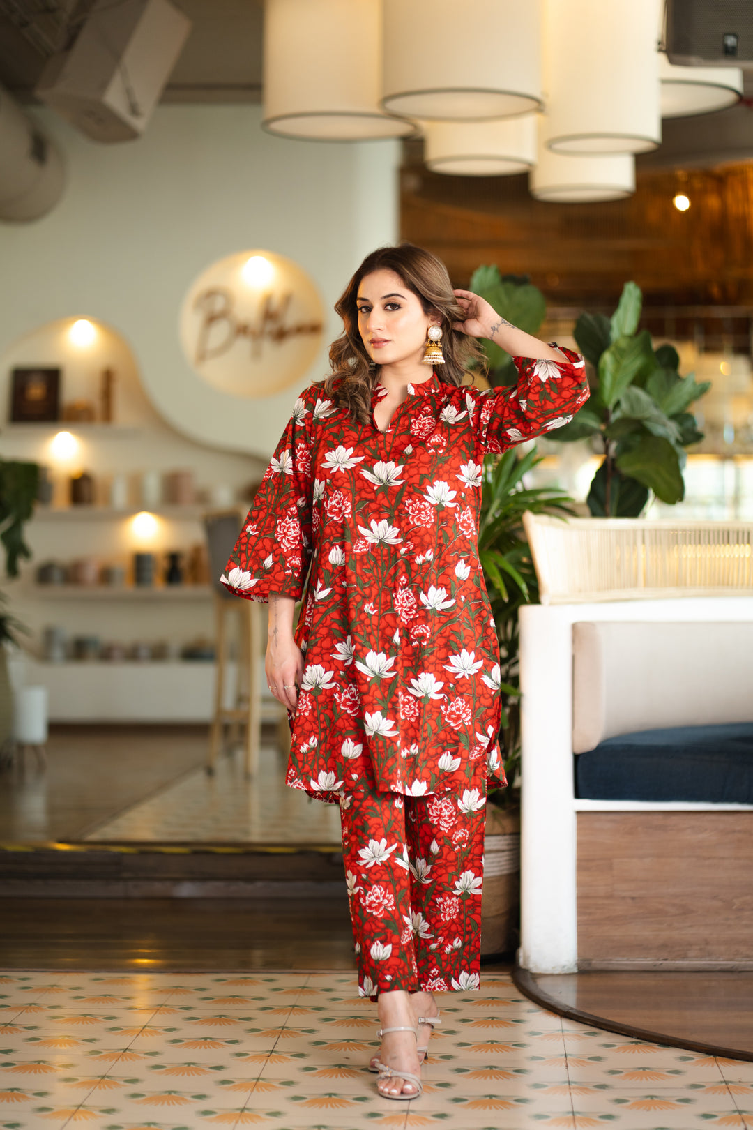 Theaa Red Cotton Co-ord Set
