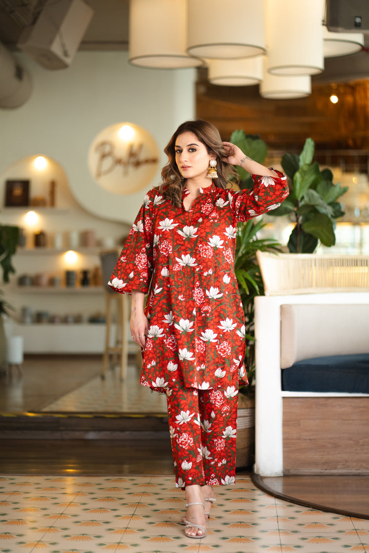Theaa Red Cotton Co-ord Set
