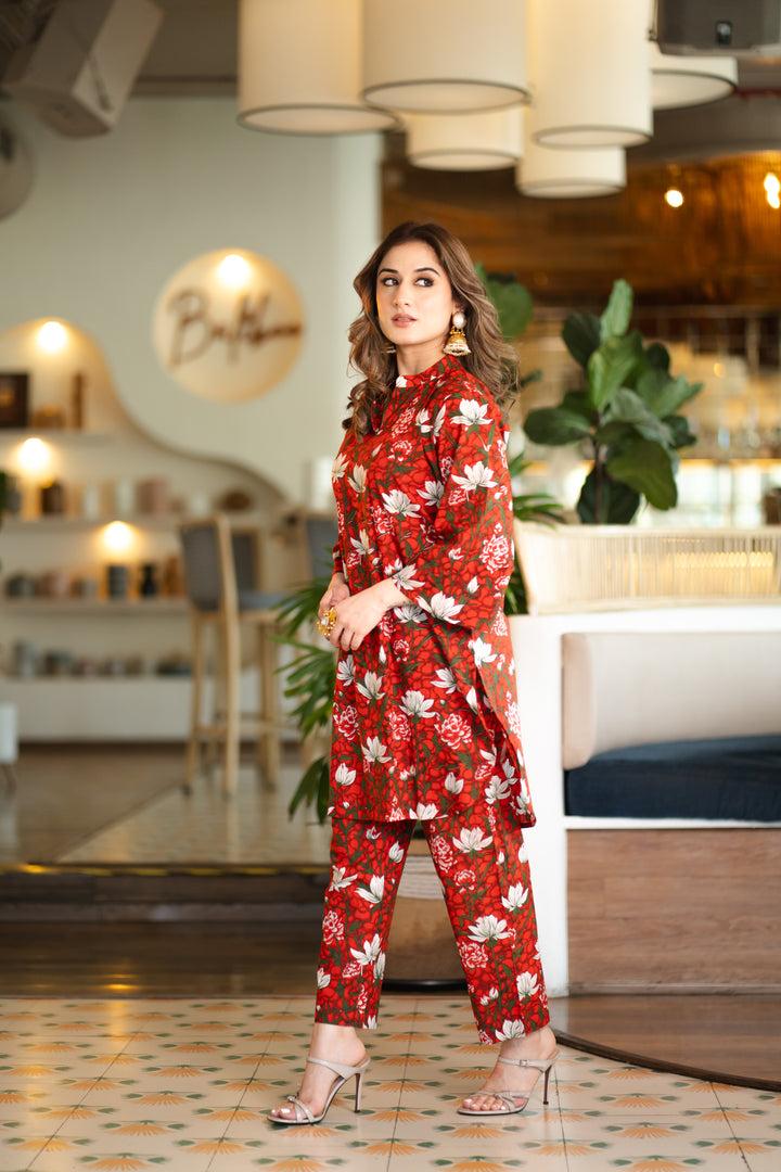 Theaa Red Cotton Co-ord Set