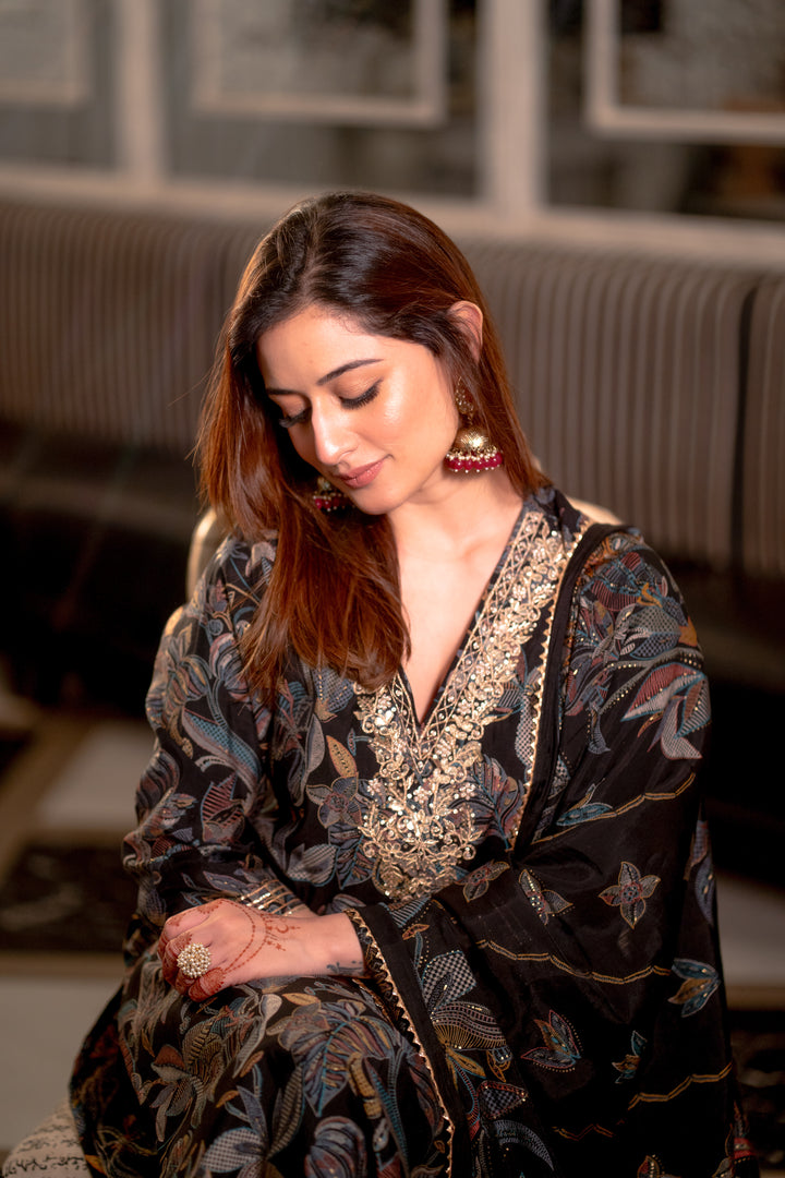 Black Muslin Suit Set