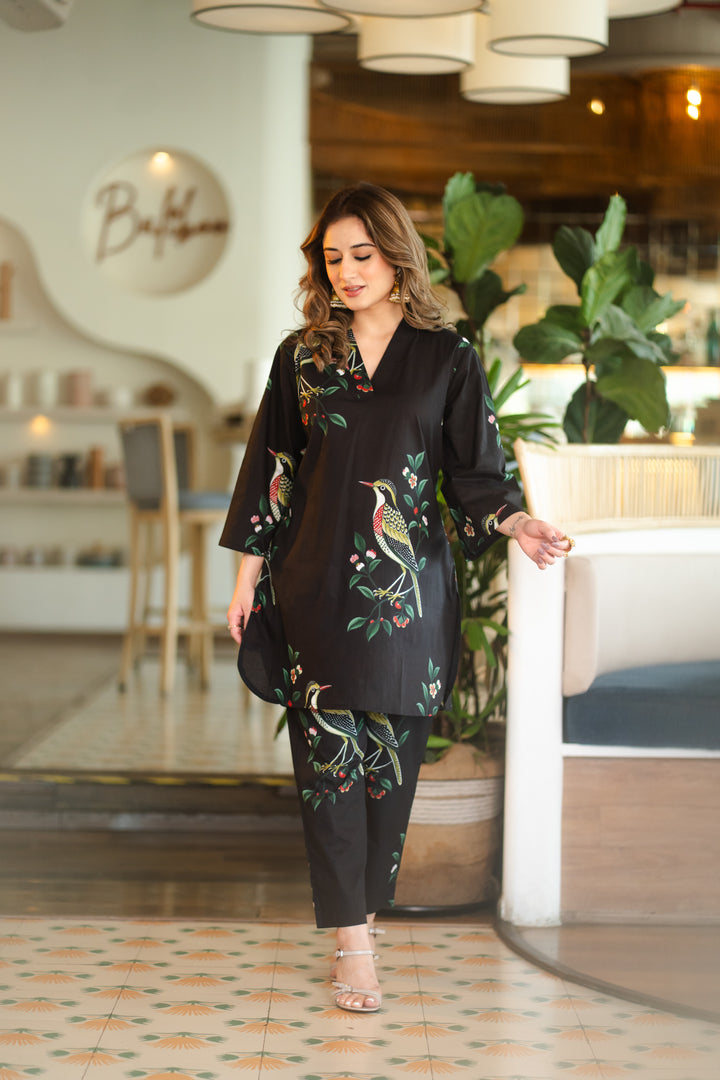 Black Bird Cotton Co-ord Set