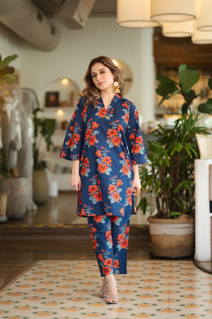 Sneha Blue Cotton Co-ord Set